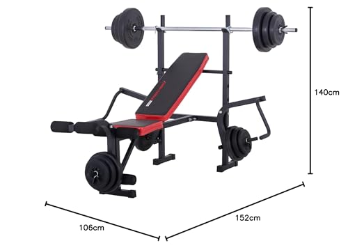 TrainHard Multifunktion Hantelbank klappbar mit Beincurl Butterfly, zertifiziert nach EN957 mit Hantelset aus Langhantel Kurzhantel Hantelstange Gewichten bis 90 kg (Hantelbank + 25 kg Langhantel)
