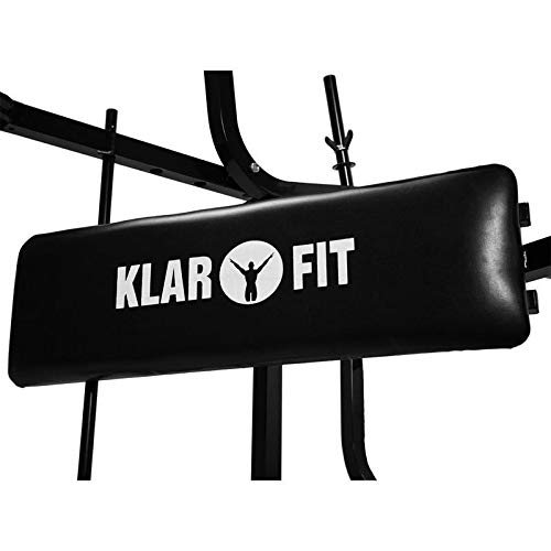 Klarfit Workout Hero Hantelbank - Bankdrücken Bank aus Stahlrohr, Fitnessbank mit Arm- & Beincurler, Hantelbank, Sit Up Bank, Maximalbelastung: 160 kg, schwarz