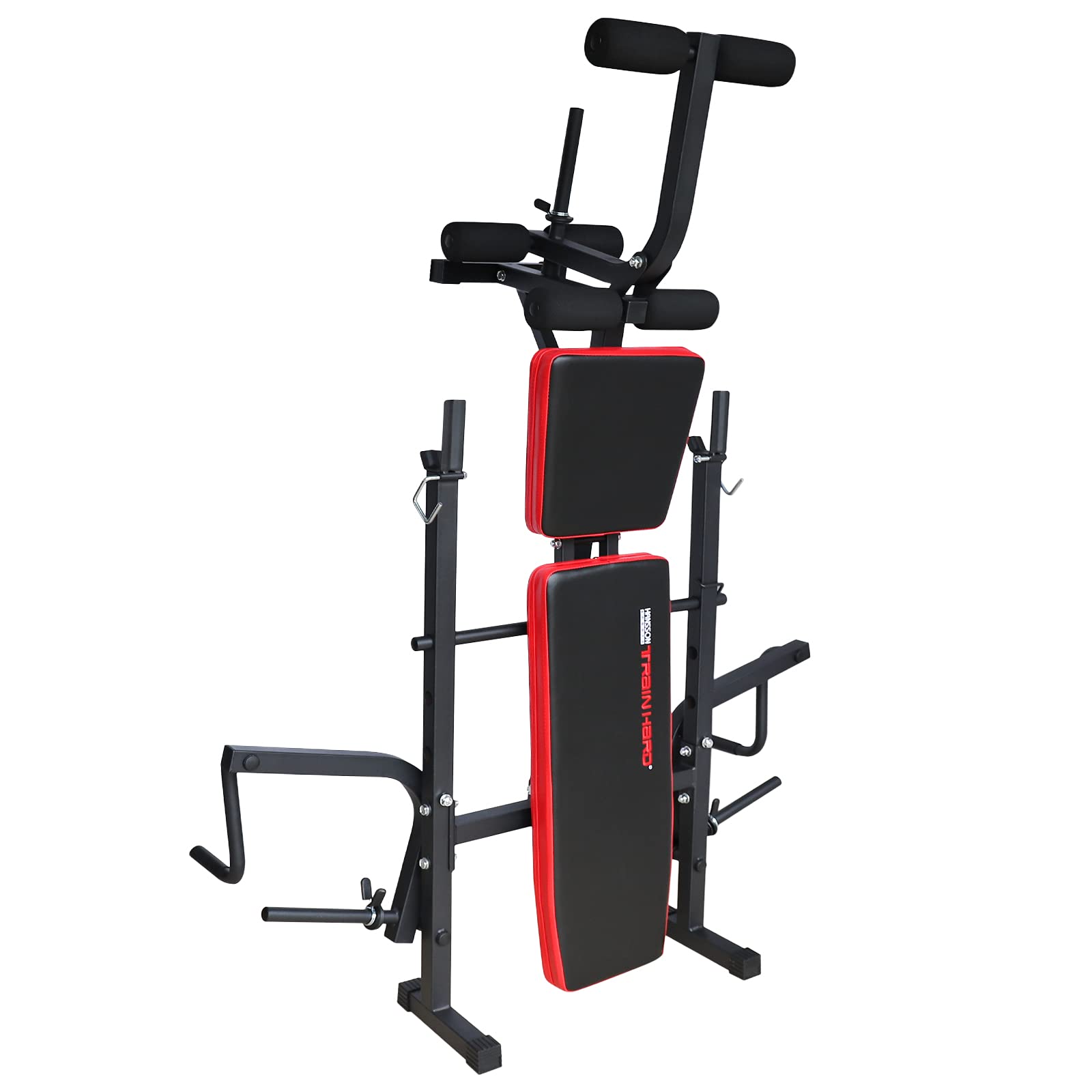 TrainHard Multifunktion Hantelbank klappbar mit Beincurl Butterfly, zertifiziert nach EN957 mit Hantelset aus Langhantel Kurzhantel Hantelstange Gewichten bis 90 kg (Hantelbank + 25 kg Langhantel)