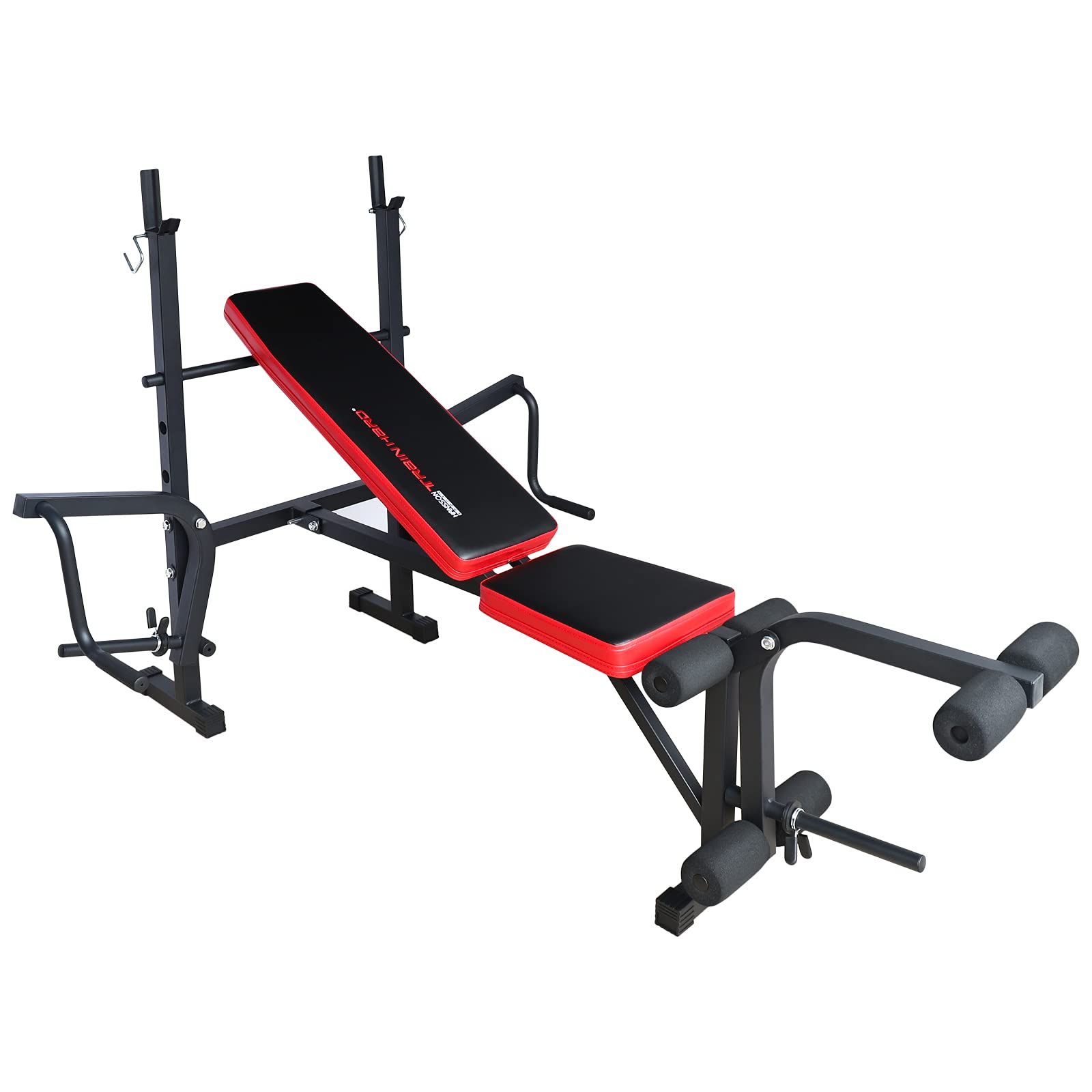TrainHard Multifunktion Hantelbank klappbar mit Beincurl Butterfly, zertifiziert nach EN957 mit Hantelset aus Langhantel Kurzhantel Hantelstange Gewichten bis 90 kg (Hantelbank + 25 kg Langhantel)
