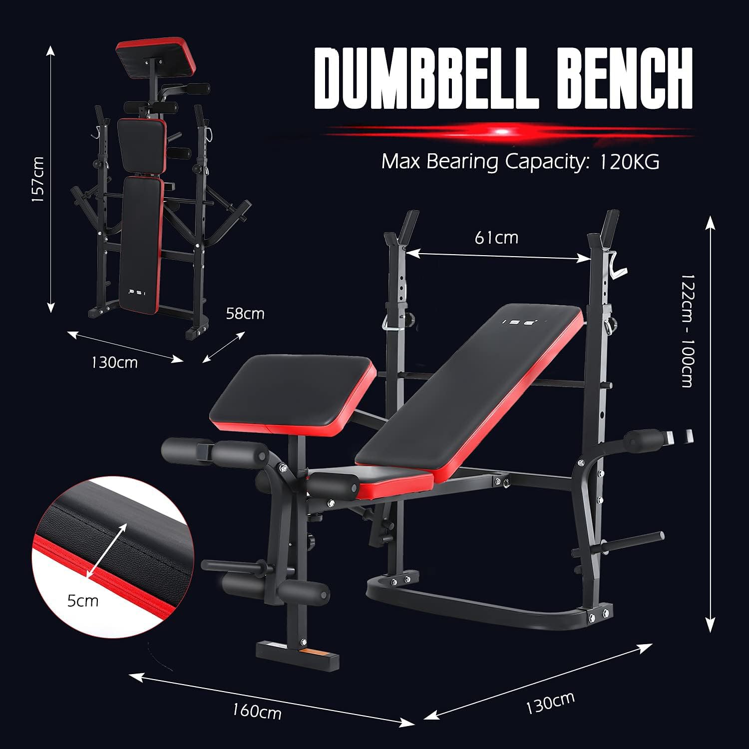 ISE Multifunktional Trainingsbank, Hantelbank Verstellbar Klappbar mit Beincurler Haushalt Fitnessgeräter für Kniebeuge, Hantelbank Bankdrücken,Rumpfbeuge,Training Bank Neigen, Beinbeuger für Zuhause