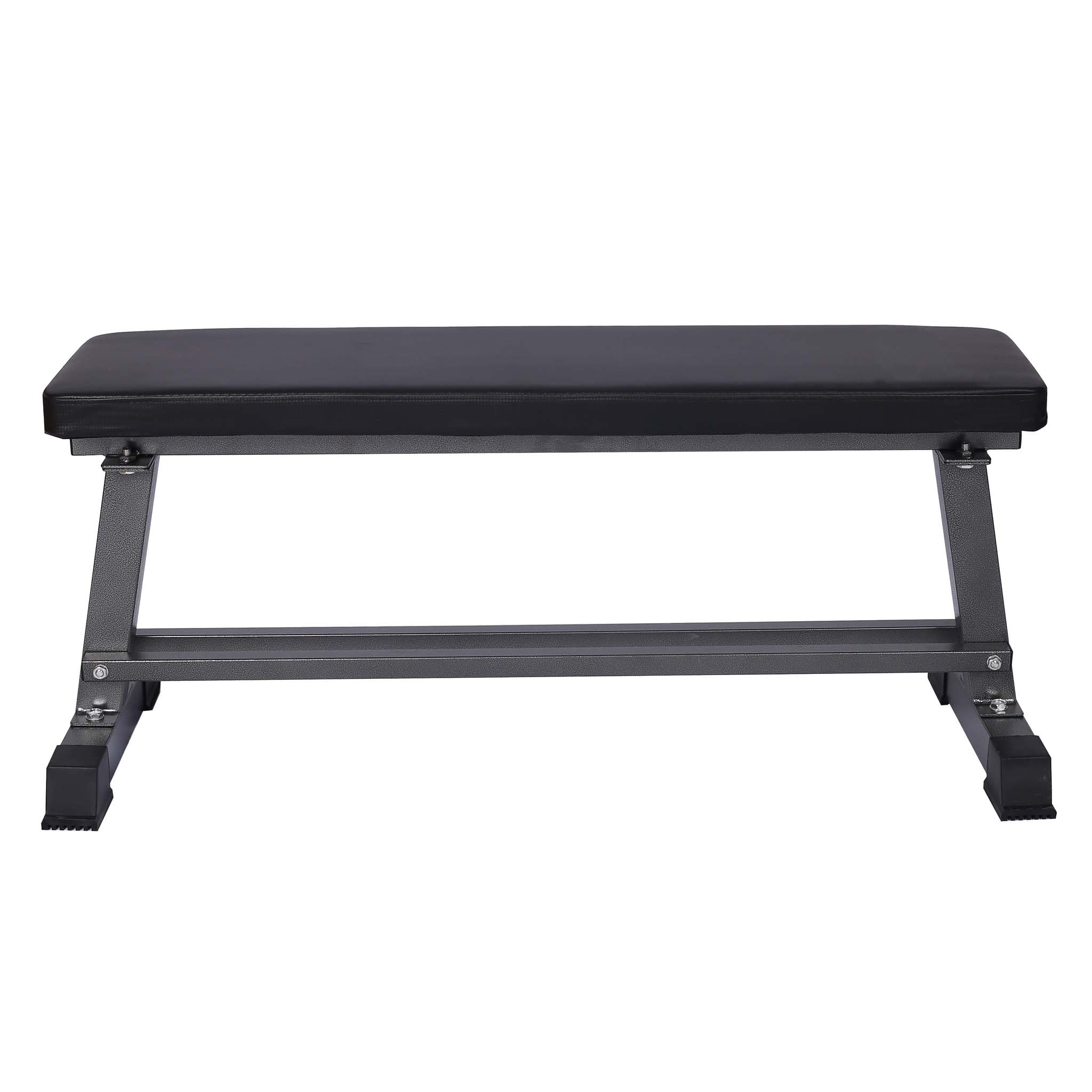 Wiltec Flachbank 1050 x 380 x 460 mm mit Hantelablage und Polster, Hantelbank für Muskel- und Krafttraining bis 300 kg, Trainingsbank Fitnessbank
