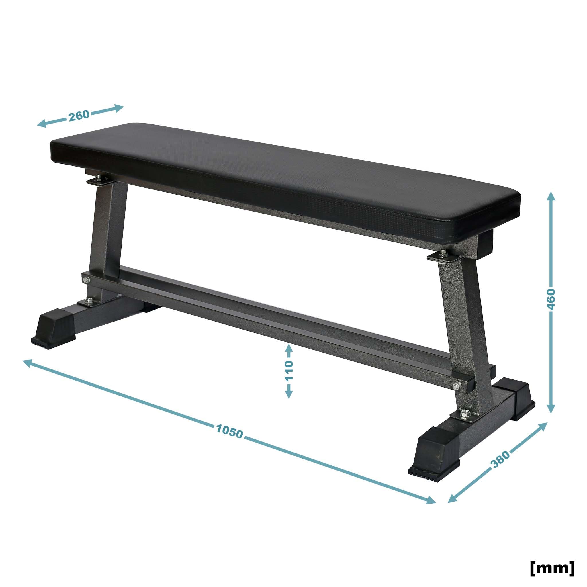Wiltec Flachbank 1050 x 380 x 460 mm mit Hantelablage und Polster, Hantelbank für Muskel- und Krafttraining bis 300 kg, Trainingsbank Fitnessbank