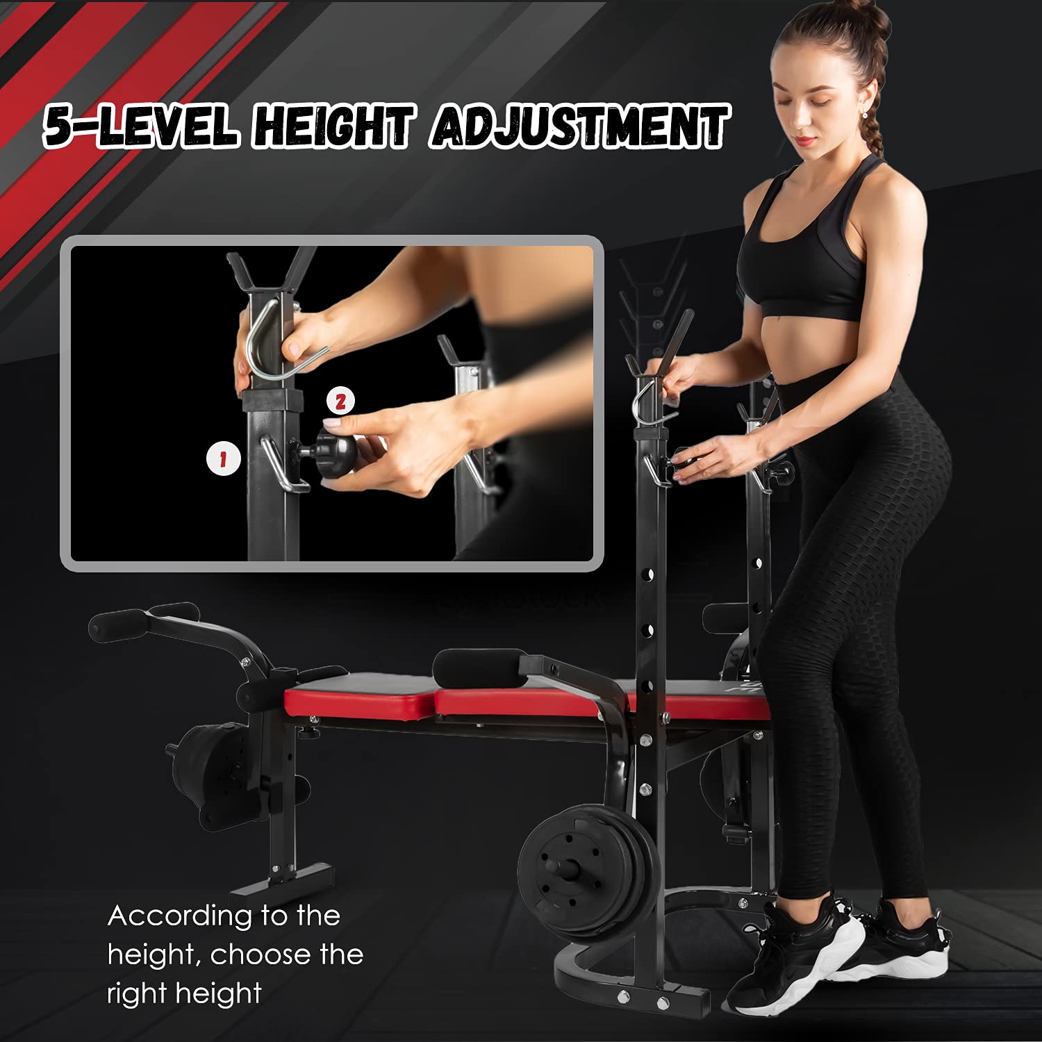 ISE Multifunktional Trainingsbank, Hantelbank Verstellbar Klappbar mit Beincurler Haushalt Fitnessgeräter für Kniebeuge, Hantelbank Bankdrücken,Rumpfbeuge,Training Bank Neigen, Beinbeuger für Zuhause