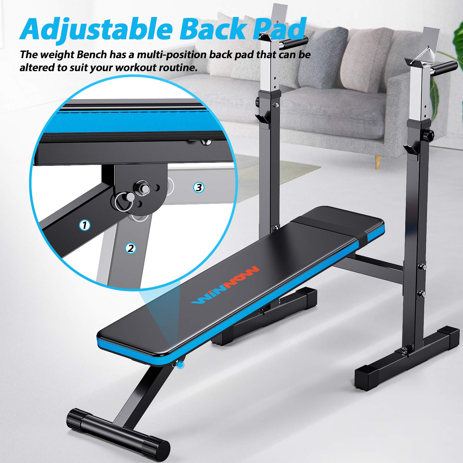 WINNOW Verstellbare Hantelbank mit Dip-Station Klappbare Schwerlast Gewichtheben Bank Heimtraining Fitnessstudio Multifunktion Trainingsbank