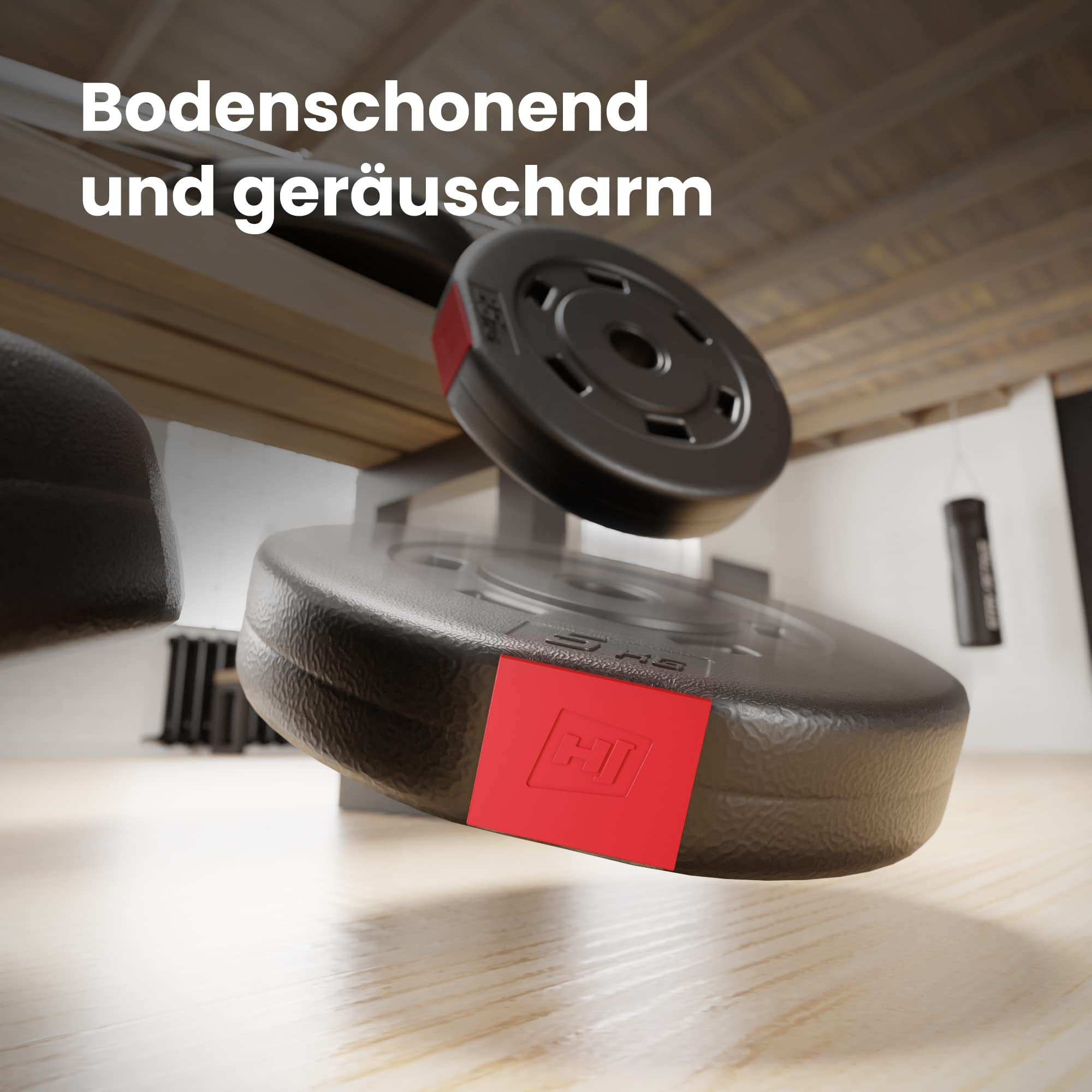 Hop-Sport Hantelset 39 kg - Klappbare Hantelbank mit Gewichten, Verstellbare Langhantelablage, Trainingsbank für Bankdrücken, Stabiler Fitnessbank, 270 kg Max. Belastbarkeit