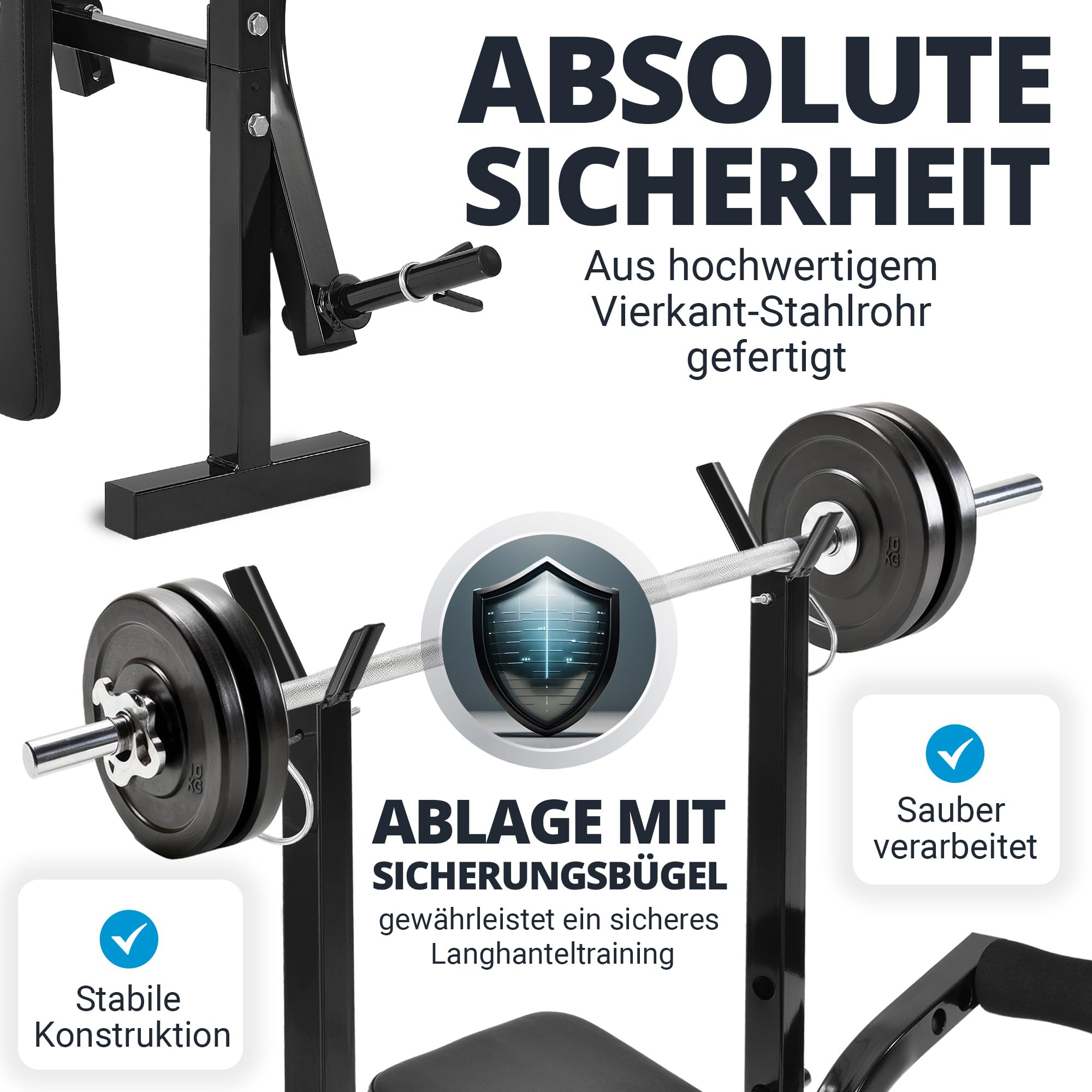 ArtSport Multifunktion Hantelbank ProfiGym1000 klappbar & 4-fach verstellbar - mit Langhantelablage, Beincurler & Butterfly - Trainingsbank Schrägbank Flachbank