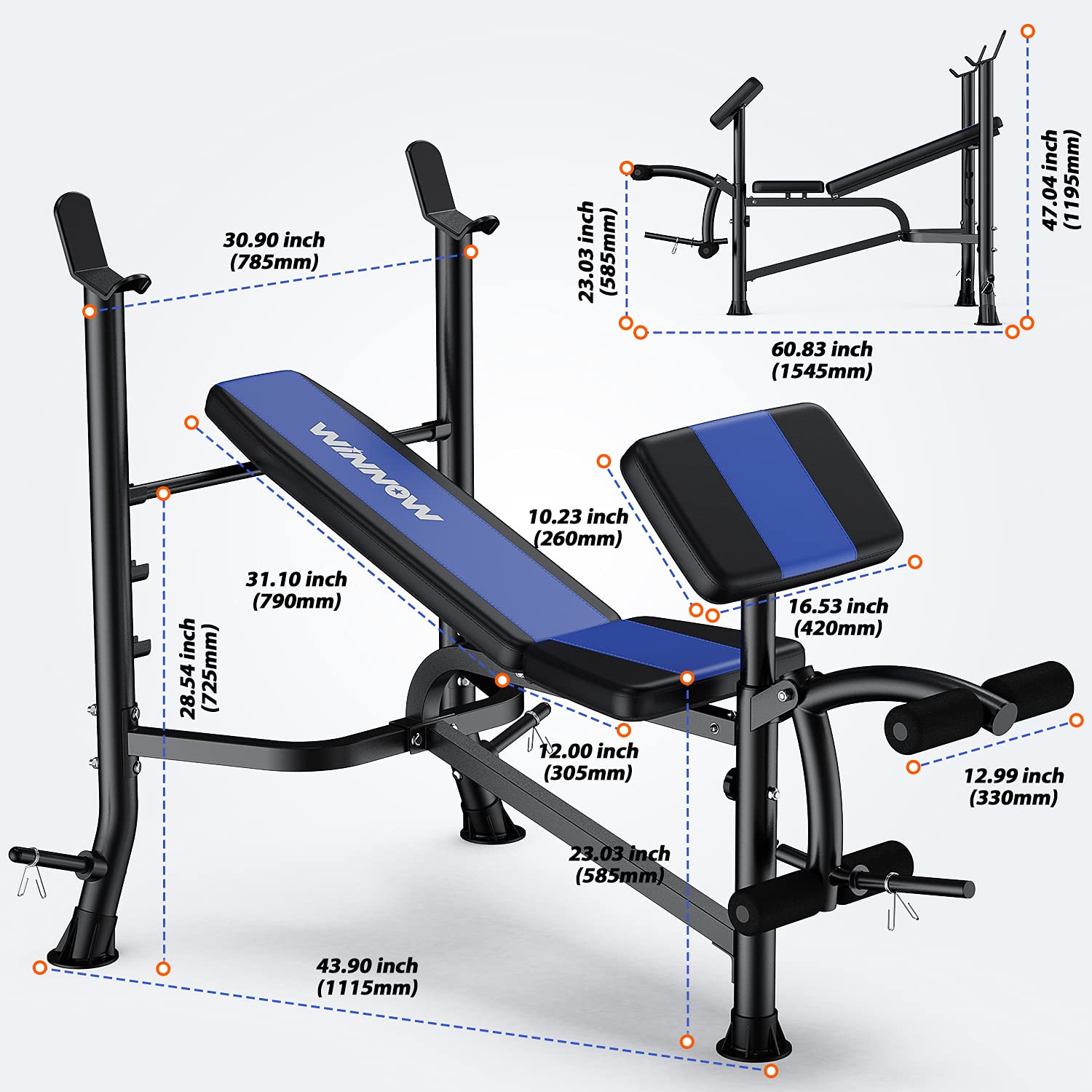 WINNOW Verstellbare Hantelbank mit Beinstrecker und Preacher Curl Heimtraining Fitnessstudio Gewichtheberbank Ganzkörpertraining Bankdrücken