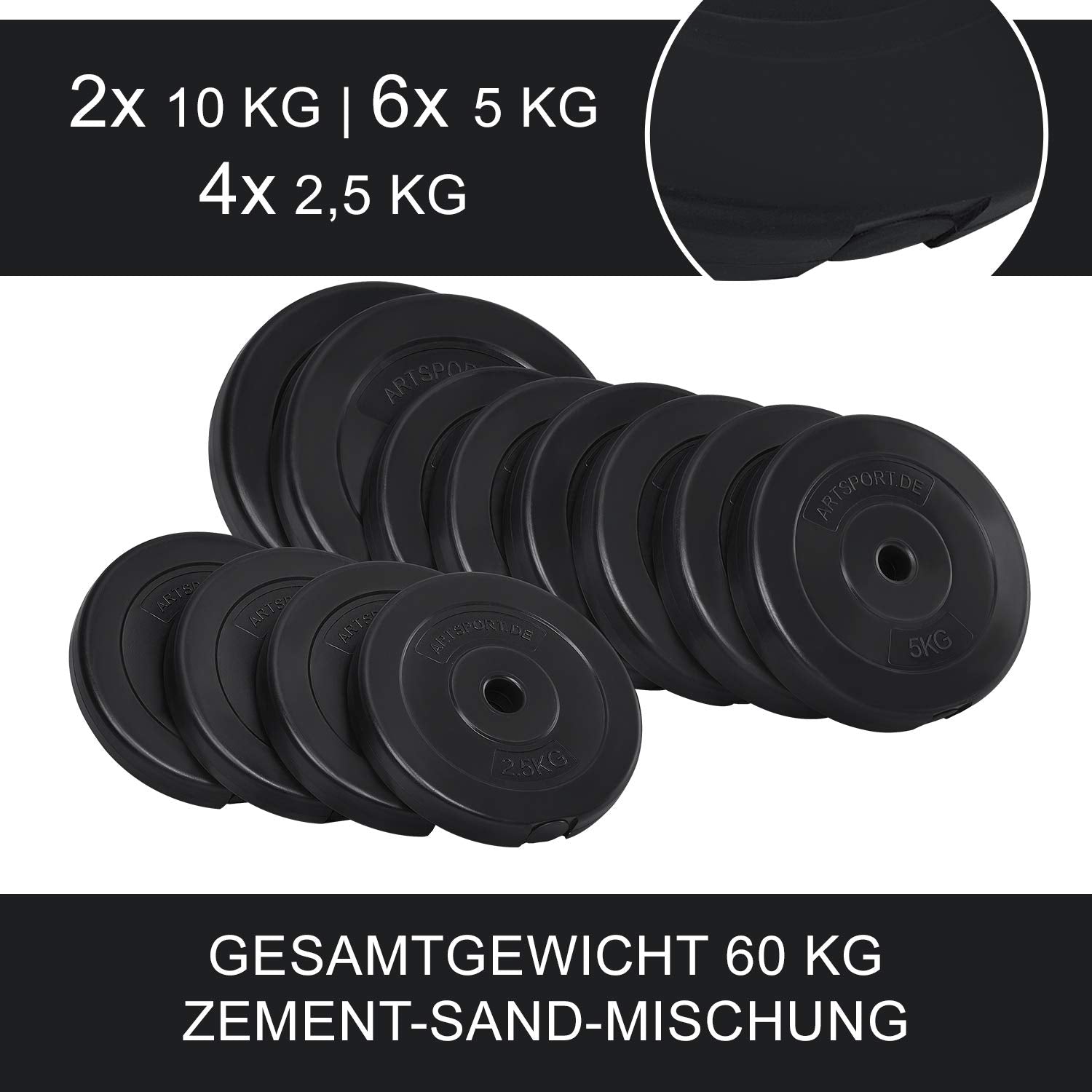ArtSport Multifunktion Hantelbank Set ProfiGym 1000 & 3in1 Hantelset mit 60 kg Gewichten - Trainingsbank klappbar Kurzhantel Langhantel Curlhantel Kraftstation, Schwarz