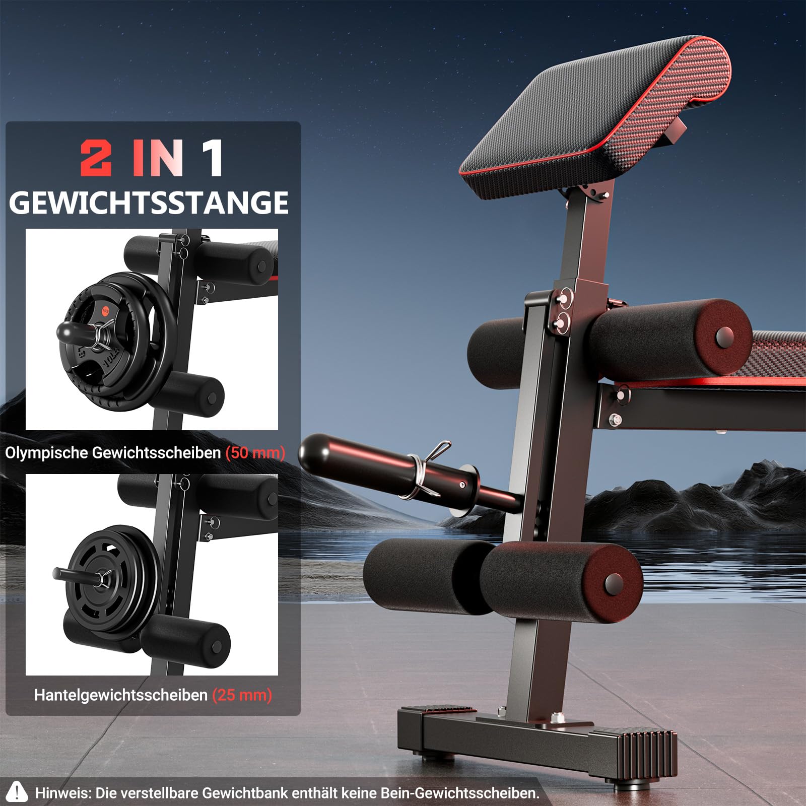 XDDIAS Hantelbank Klappbar mit Beinstrecker und Preacher-Curl-Polster, Verstellbar Trainingsbank für das Heim-Fitnessstudio, Faltbare Trainingsbank, Schnell Zusammenklappbare Neigung/Neigung