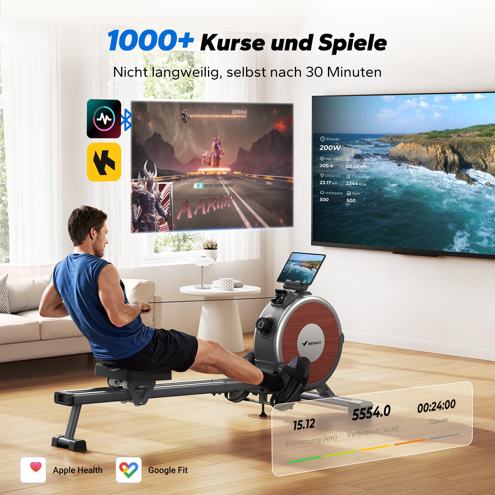 MERACH Rudergerät für Zuhause, 16 Stufen Widerstand, Leises Magnetisches Rudergerät mit Exklusiver APP, Verbesserte Doppelschienen für Mehr Stabilität, Einfacher Aufbau, Die Erste Wahl für Heimfitness