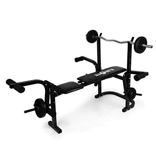Klarfit Workout Hero Hantelbank - Bankdrücken Bank aus Stahlrohr, Fitnessbank mit Arm- & Beincurler, Hantelbank, Sit Up Bank, Maximalbelastung: 160 kg, schwarz