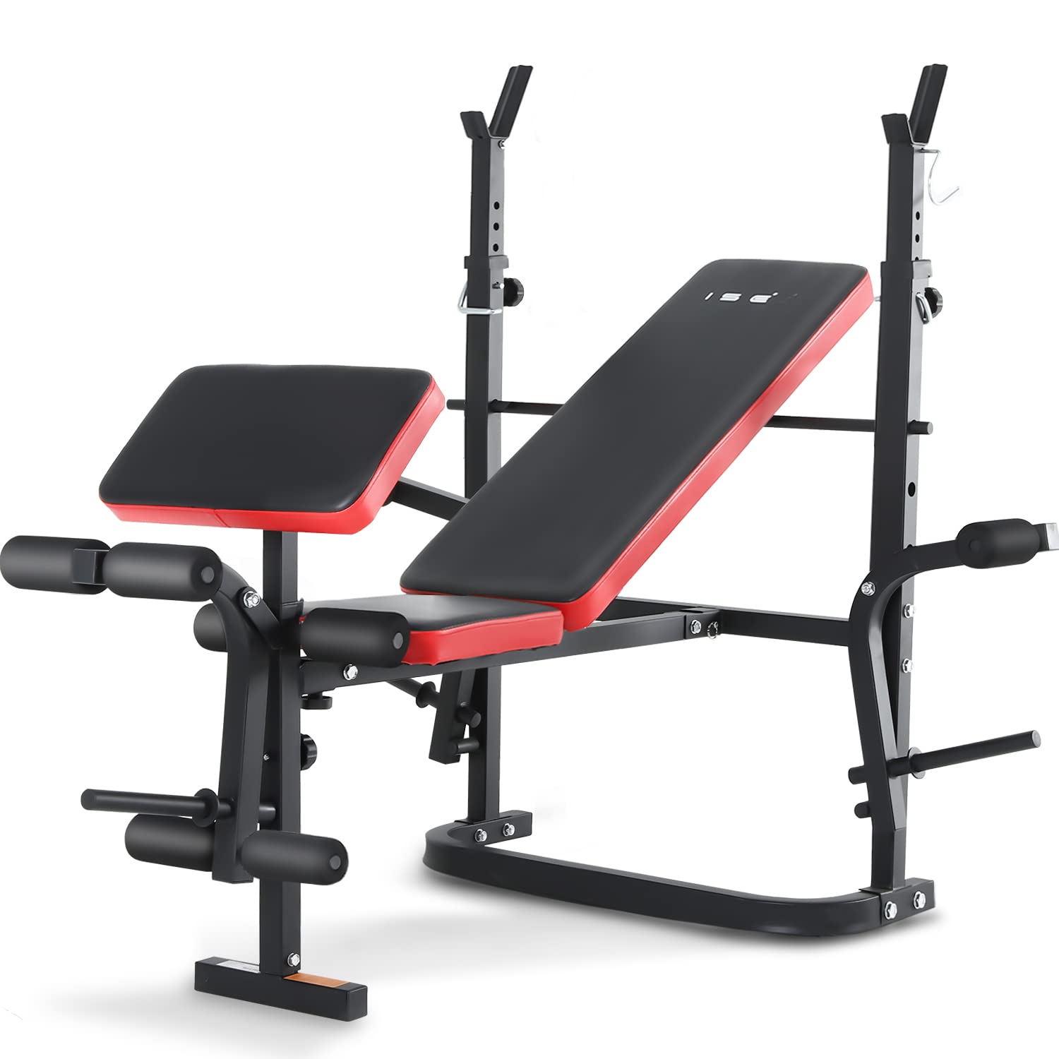 ISE Multifunktional Trainingsbank, Hantelbank Verstellbar Klappbar mit Beincurler Haushalt Fitnessgeräter für Kniebeuge, Hantelbank Bankdrücken,Rumpfbeuge,Training Bank Neigen, Beinbeuger für Zuhause