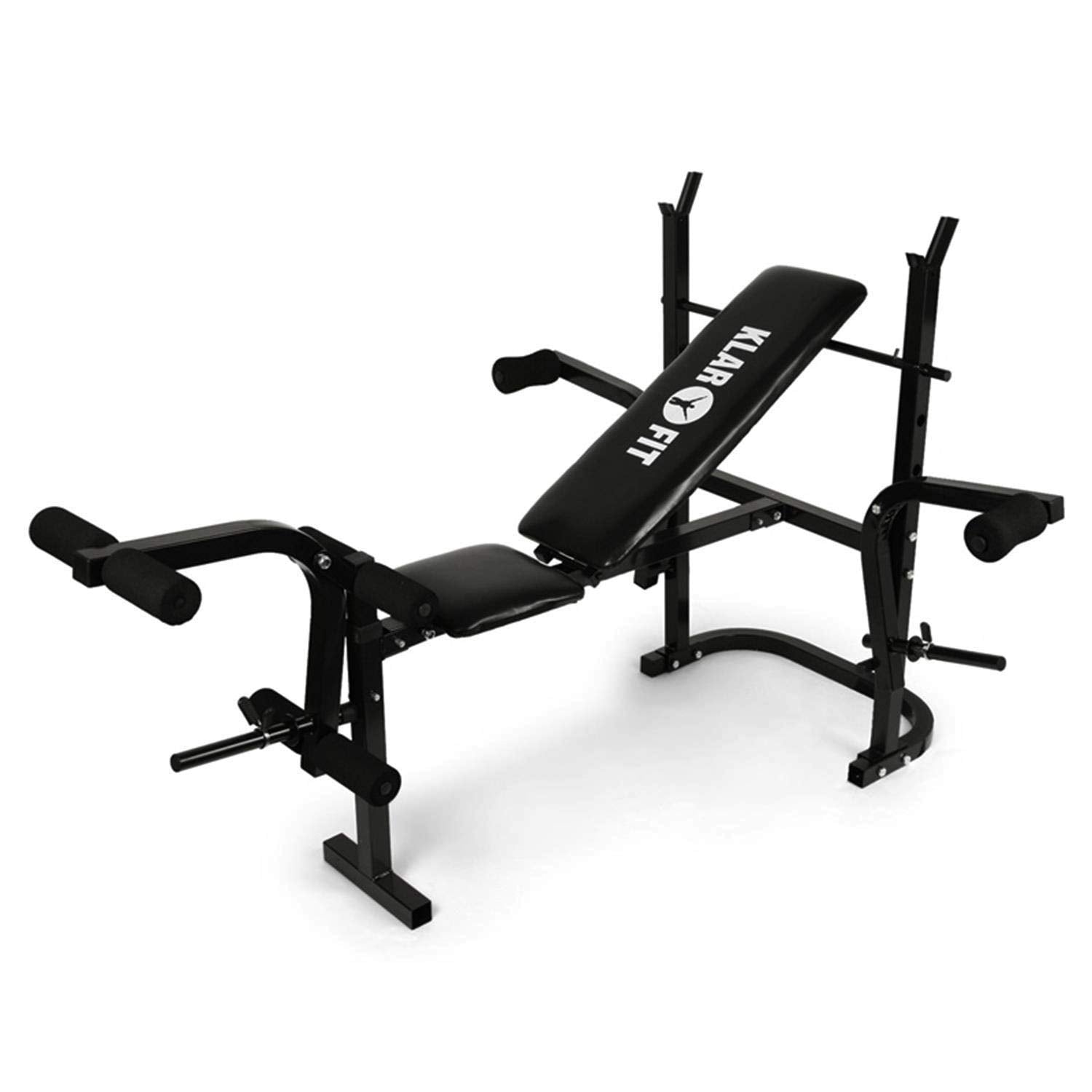 Klarfit Workout Hero Hantelbank - Bankdrücken Bank aus Stahlrohr, Fitnessbank mit Arm- & Beincurler, Hantelbank, Sit Up Bank, Maximalbelastung: 160 kg, schwarz