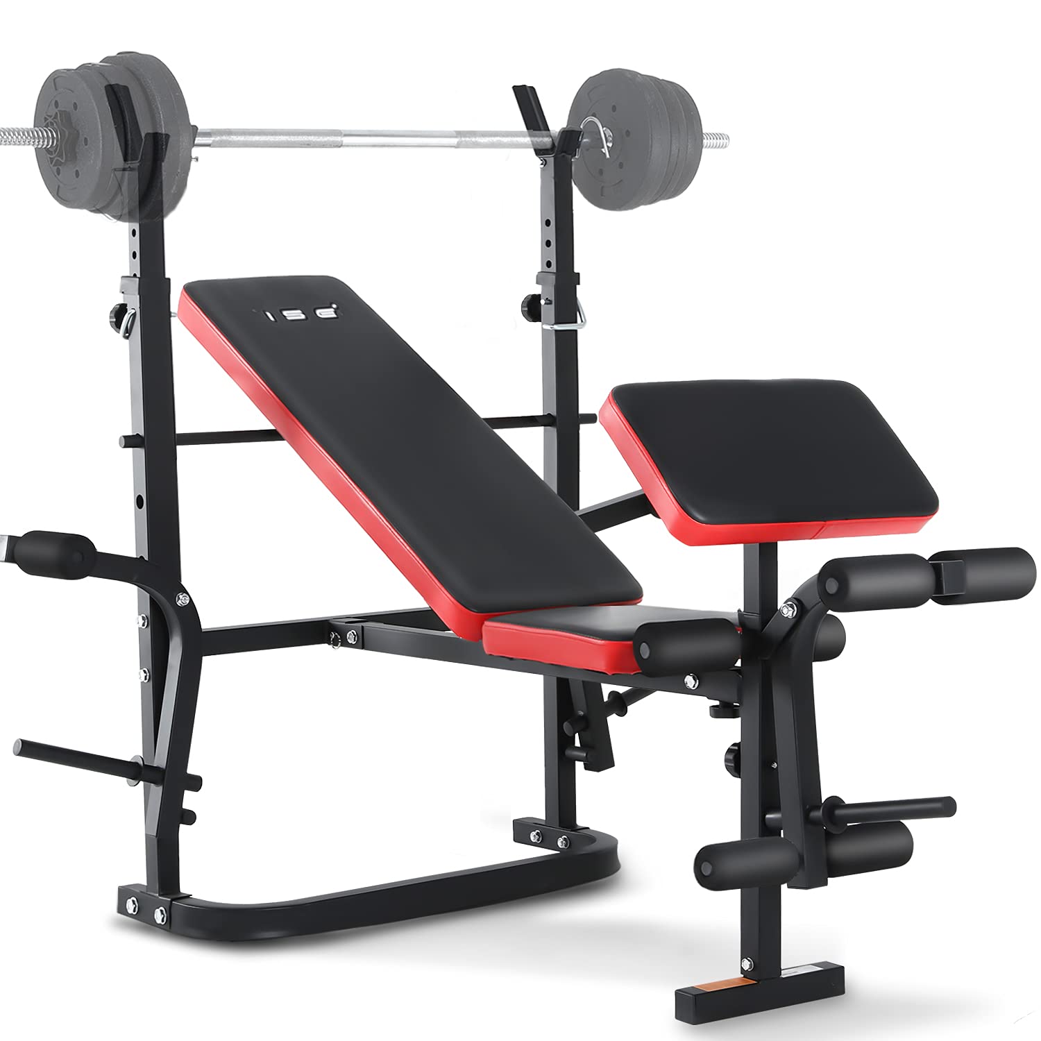 ISE Multifunktional Trainingsbank, Hantelbank Verstellbar Klappbar mit Beincurler Haushalt Fitnessgeräter für Kniebeuge, Hantelbank Bankdrücken,Rumpfbeuge,Training Bank Neigen, Beinbeuger für Zuhause