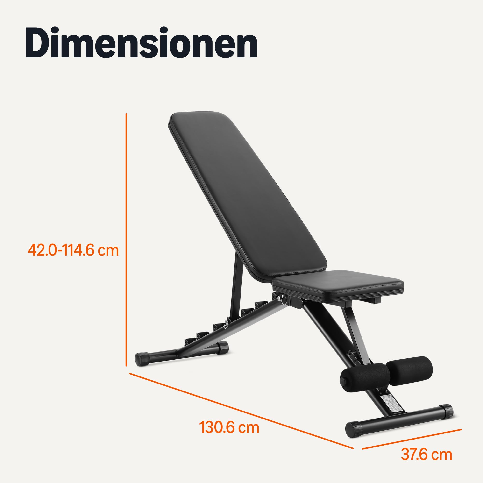 Amazon Basics, Verstellbare Workout-Hantelbank, zusammenklappbar für das Fitnessstudio zu Hause, Schwarz, 135 x 38 x 116 cm