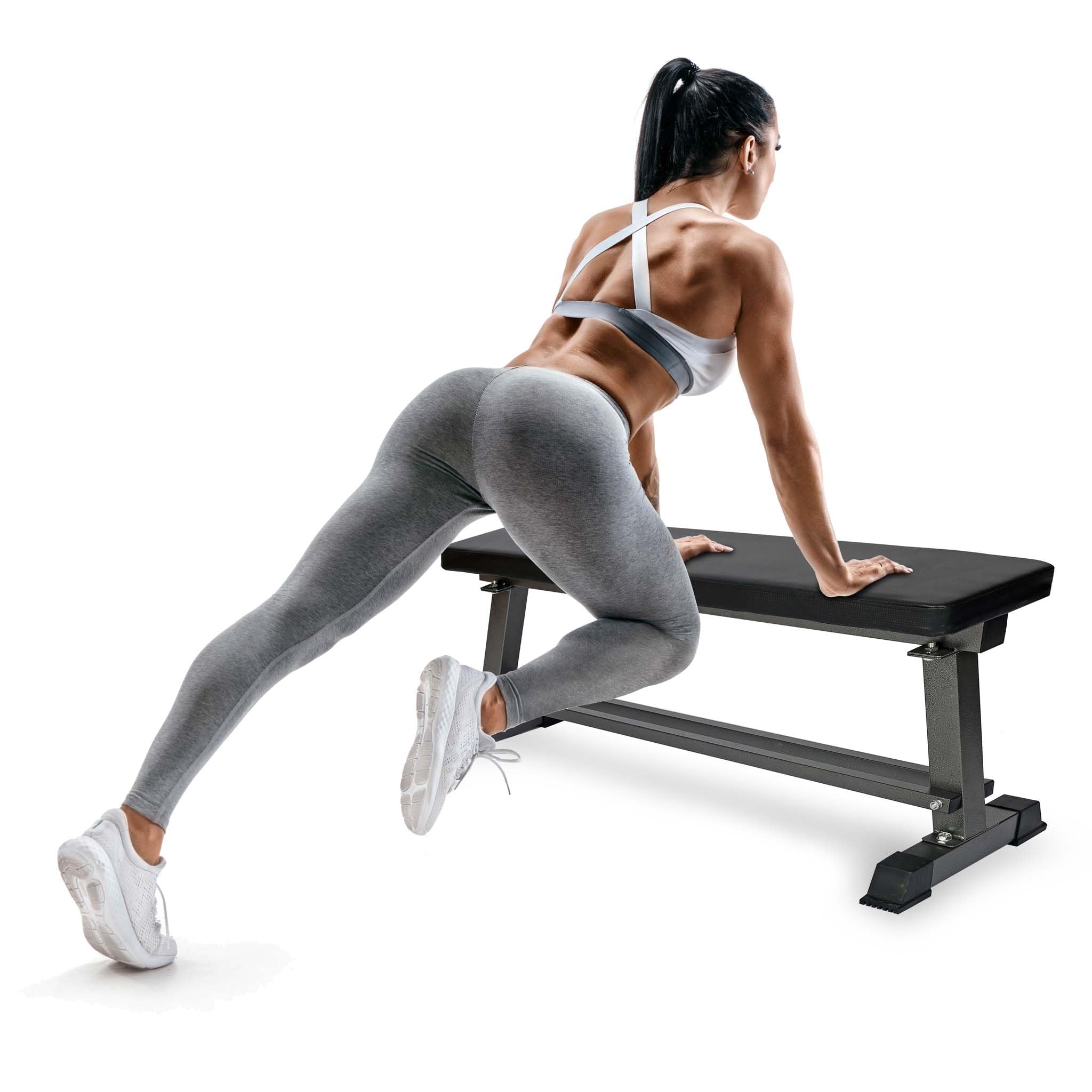 Wiltec Flachbank 1050 x 380 x 460 mm mit Hantelablage und Polster, Hantelbank für Muskel- und Krafttraining bis 300 kg, Trainingsbank Fitnessbank
