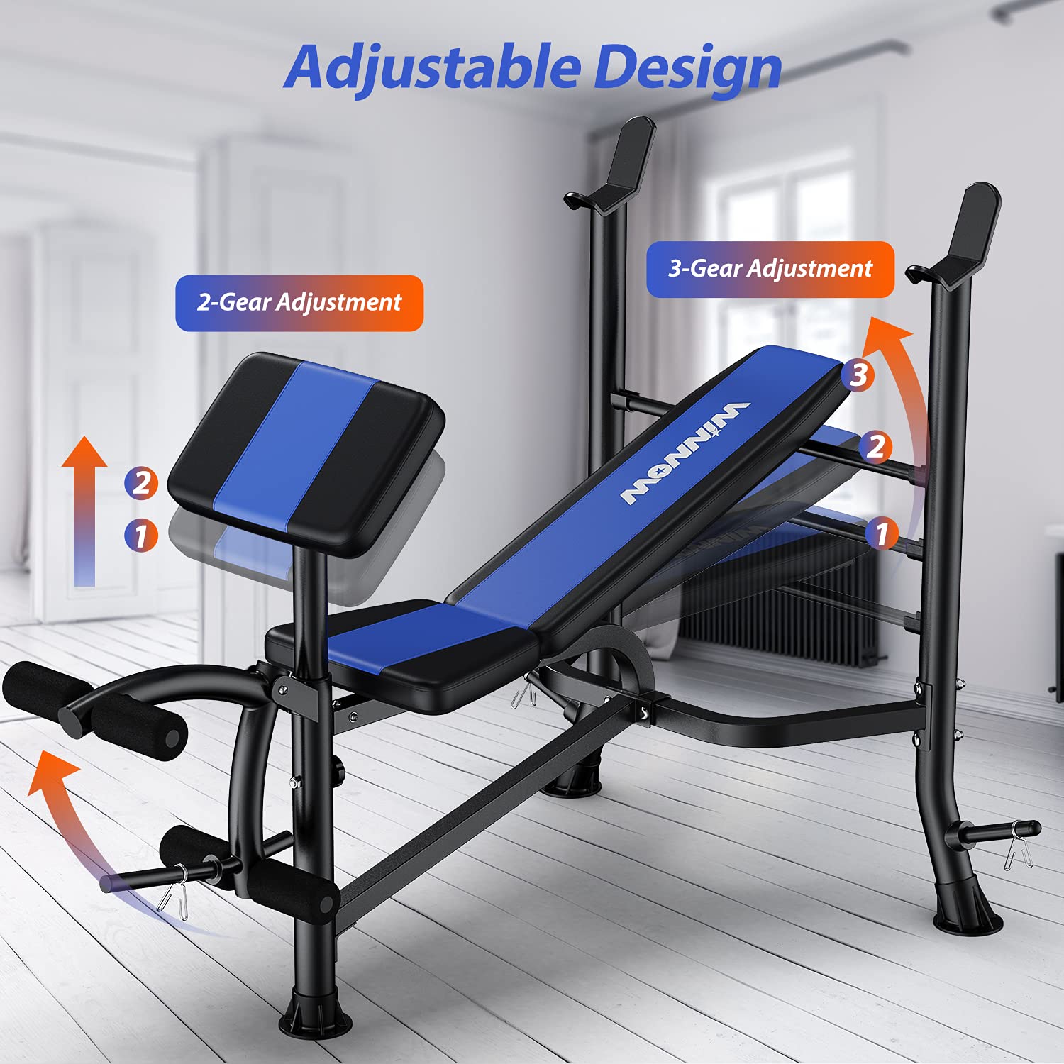 WINNOW Verstellbare Hantelbank mit Beinstrecker und Preacher Curl Heimtraining Fitnessstudio Gewichtheberbank Ganzkörpertraining Bankdrücken
