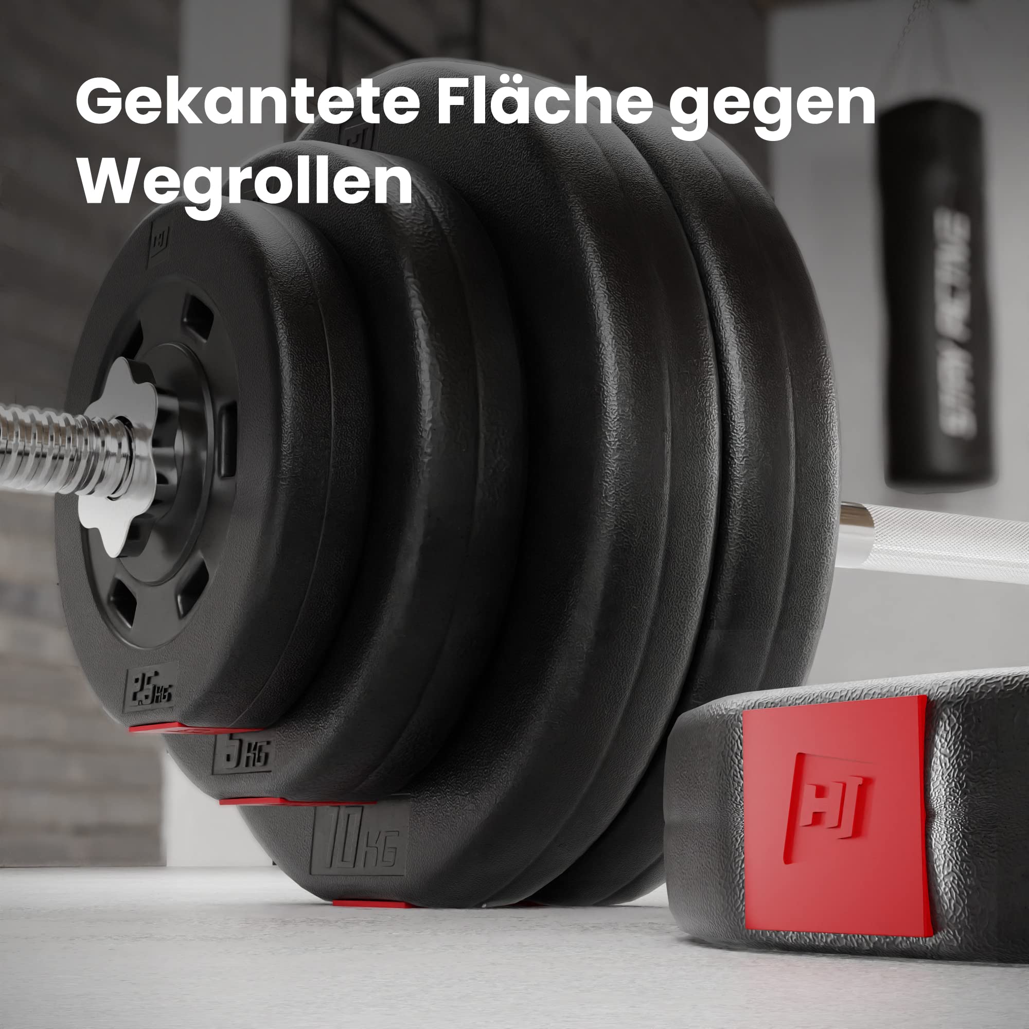 Hop-Sport Hantelset 39 kg - Klappbare Hantelbank mit Gewichten, Verstellbare Langhantelablage, Trainingsbank für Bankdrücken, Stabiler Fitnessbank, 270 kg Max. Belastbarkeit