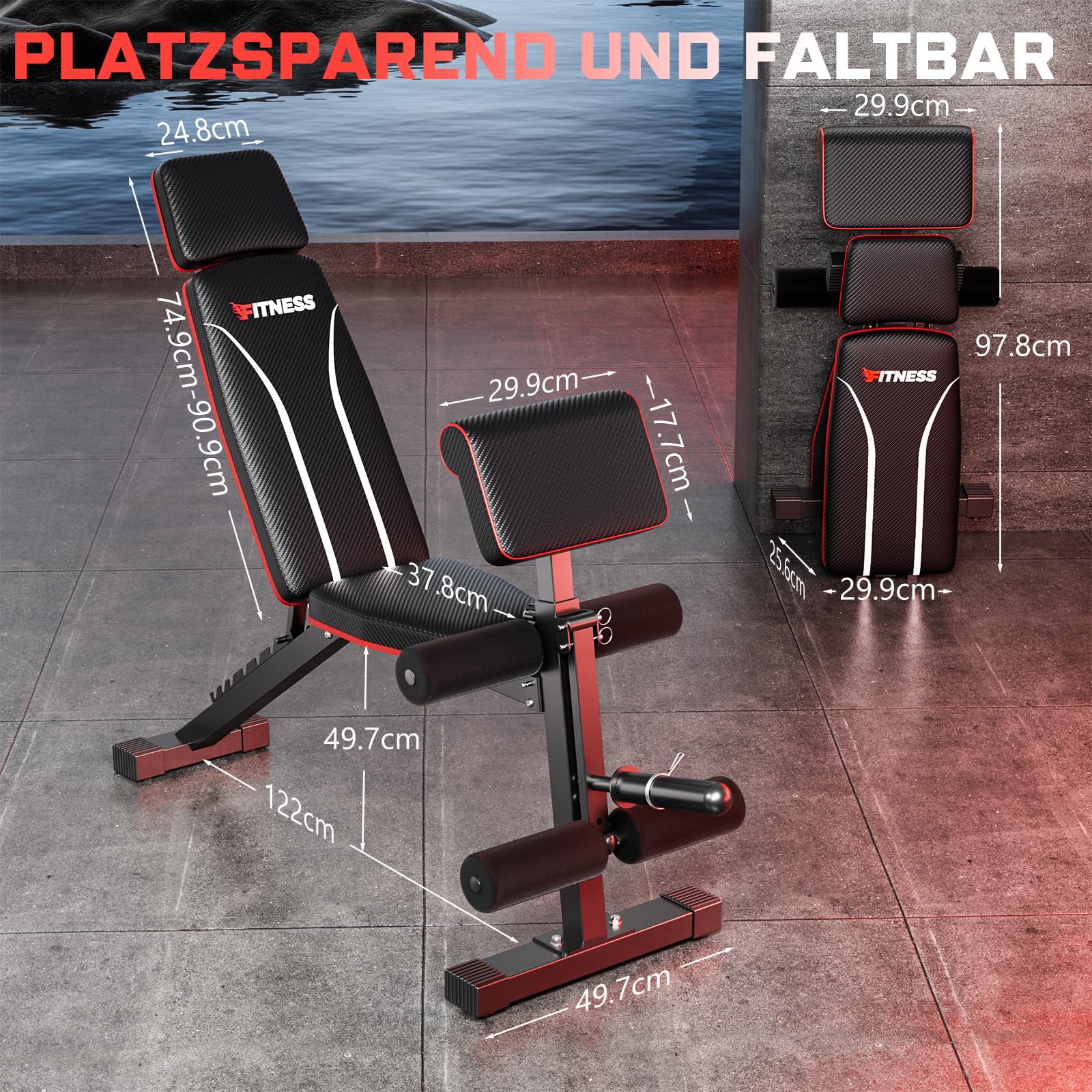XDDIAS Hantelbank Klappbar mit Beinstrecker und Preacher-Curl-Polster, Verstellbar Trainingsbank für das Heim-Fitnessstudio, Faltbare Trainingsbank, Schnell Zusammenklappbare Neigung/Neigung
